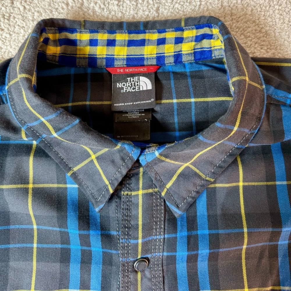 The North Face Men's Blue and Yellow Plaid Shirt with Snaps XL